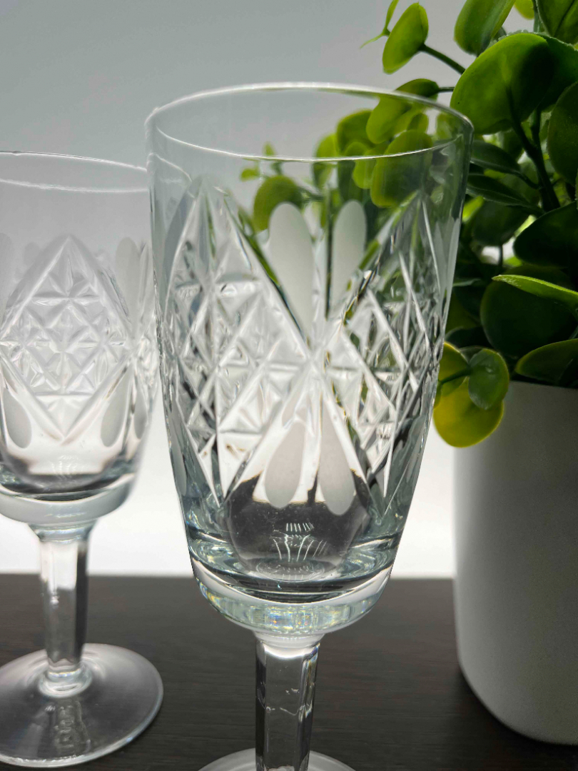 Пара хрустальных бокалов, алмазная грань, ручная работа. Винтаж, СССР. Цена за 2шт. Картинка 3